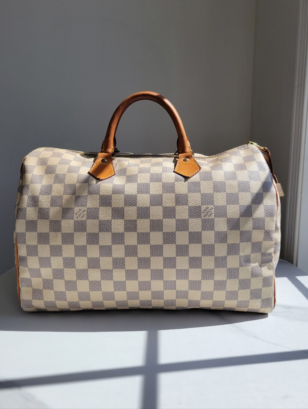 Louis Vuitton White Check Speedy 35 Bag
